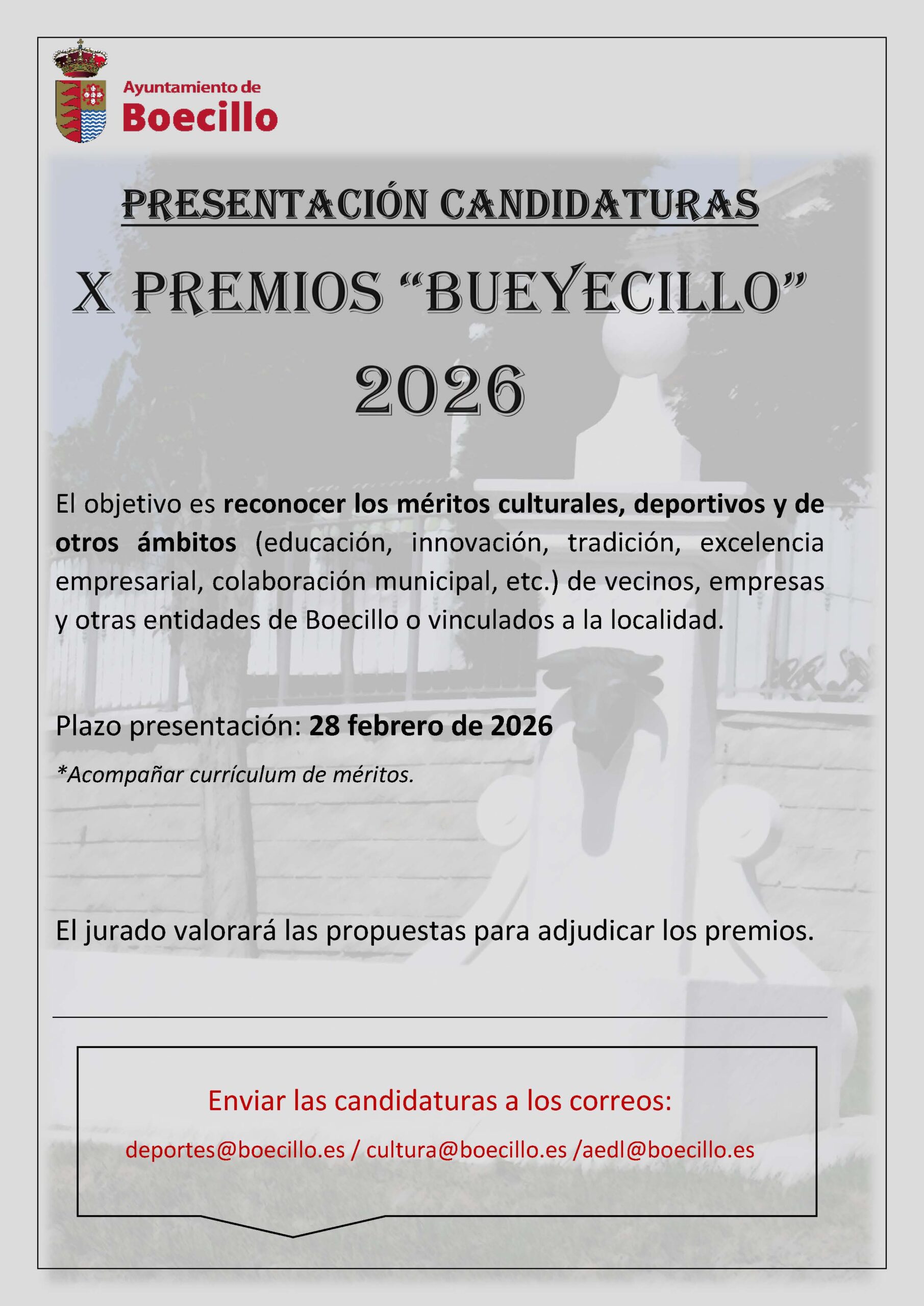 PRESENTACIÓN DE CANDIDATURAS PARA LOS X PREMIOS BUEYECILLO 2026 PRESENTACIÓN DE CANDIDATURAS PARA LOS X PREMIOS BUEYECILLO 2026